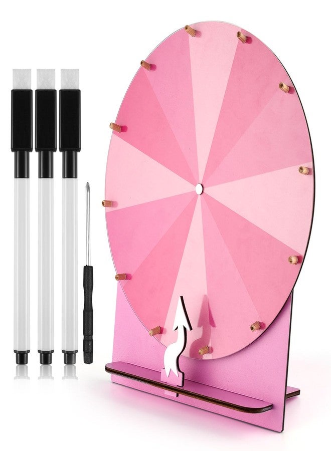 NQEUEPN Wooden Spinning Wheel, 11.4inch Prize Wheel Spinning Prize Wheel Tabletop Spinner Raffle Roulette for Fortune Game Carnival Trade Show (Pink) - Image 1